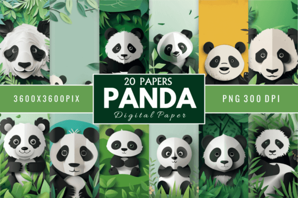 Download Cute Panda Digital Paper Bundle - Bundle Collection