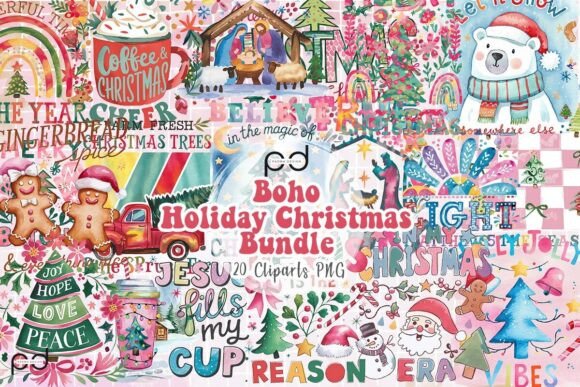 Download Boho Holiday Christmas Clipart PNG Bundle - Bundle Collection