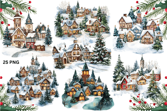 Download Christmas Village Watercolor Bundle - Bundle Collection