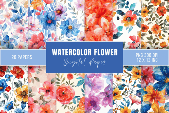 Download Watercolor Flower Digital Paper Bundle - Bundle Collection