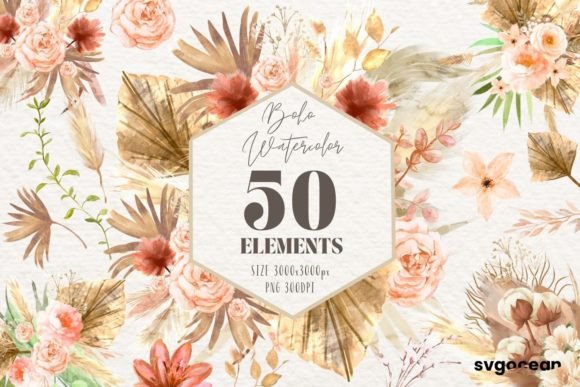 Download Boho Flowers Watercolor Clipart Bundle - Bundle Collection