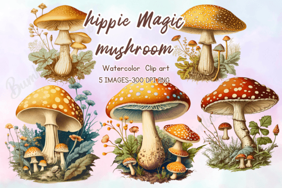 Download Vintage Magic Mushrooms Clipart Bundle - Bundle Collection