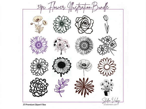 Download Spring Flower Illustration Bundle 37pc - Bundle Collection