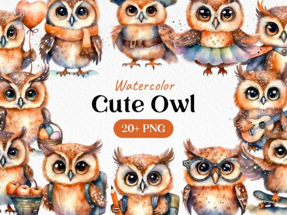 Download Bundle Watercolor Cute Owl Clipart PNG - Bundle Collection