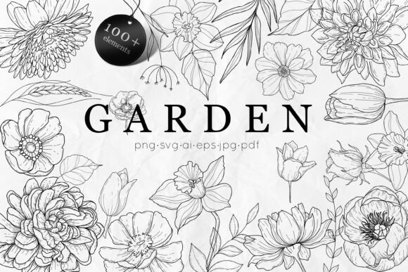 Download Garden Flowers Bundle Line Art SVG - Bundle Collection