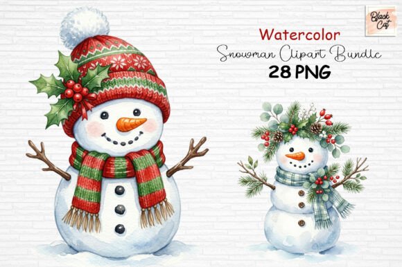 Download Watercolor Snowman Clipart Bundle PNG - Bundle Collection