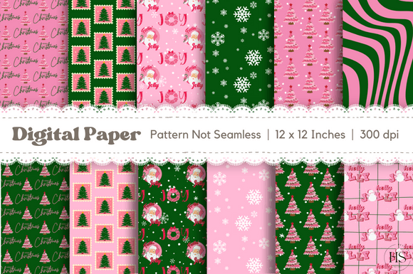 Download 12 Pink Christmas Digital Paper Bundle - Bundle Collection